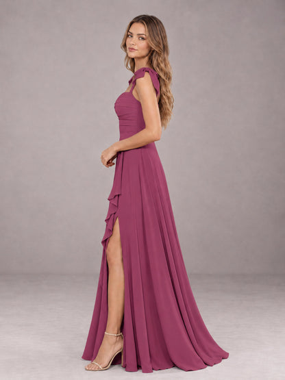 Desert Rose A-Line Square Neck Sleeveless Chiffon Floor-Length Bridesmaid Dress With Side Split