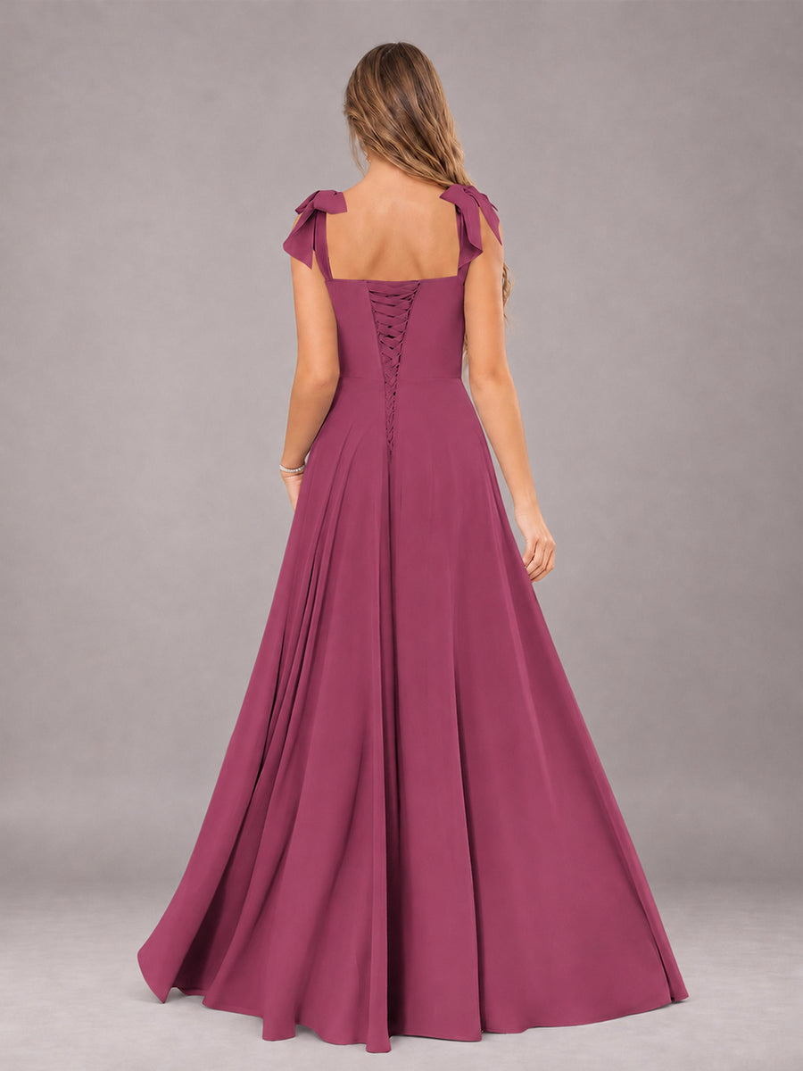 Desert Rose A-Line Square Neck Sleeveless Chiffon Floor-Length Bridesmaid Dress With Side Split