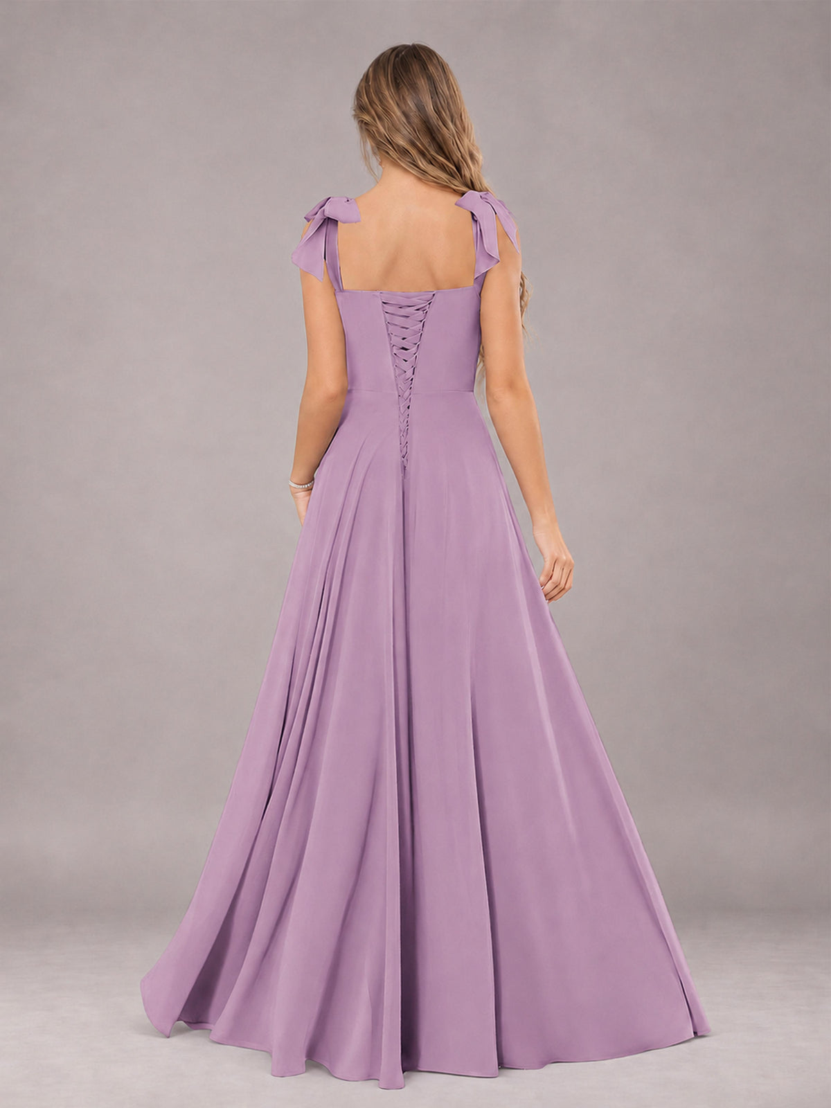 Dusty Purple A-Line Square Neck Sleeveless Chiffon Floor-Length Bridesmaid Dress With Side Split