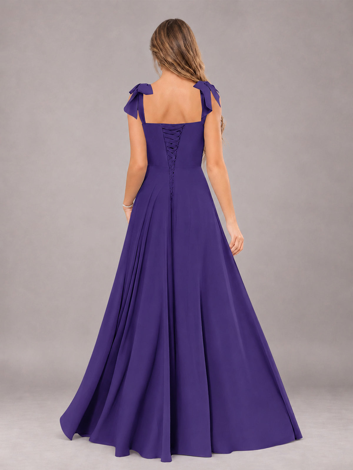 Regency A-Line Square Neck Sleeveless Chiffon Floor-Length Bridesmaid Dress With Side Split