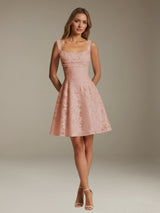 Free Shipping A-Line Square Neck Sleeveless Floral Lace Mini/Short Formal Dress