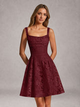 A-Line Square Neck Sleeveless Floral Lace Mini/Short Formal Dress
