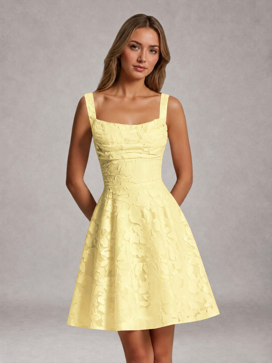 Daffodil A-Line Square Neck Sleeveless Floral Lace Mini/Short Formal Dress