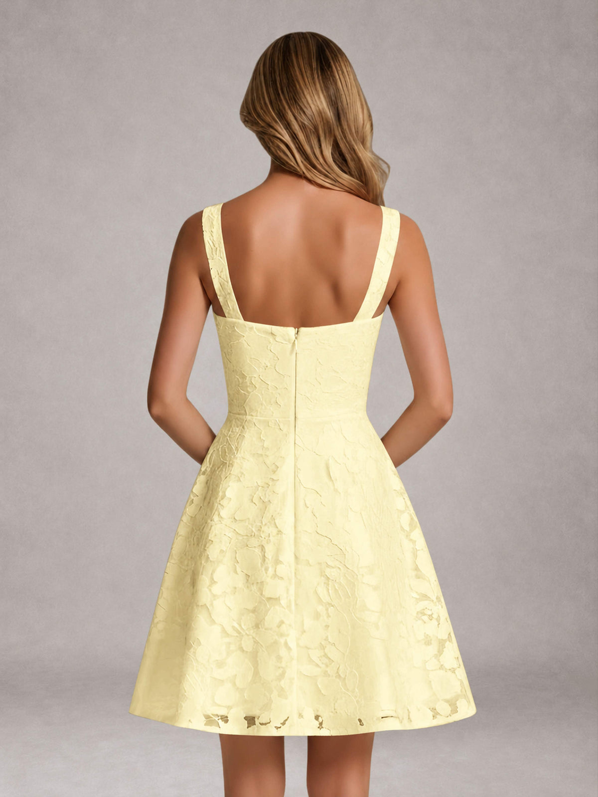 Daffodil A-Line Square Neck Sleeveless Floral Lace Mini/Short Formal Dress