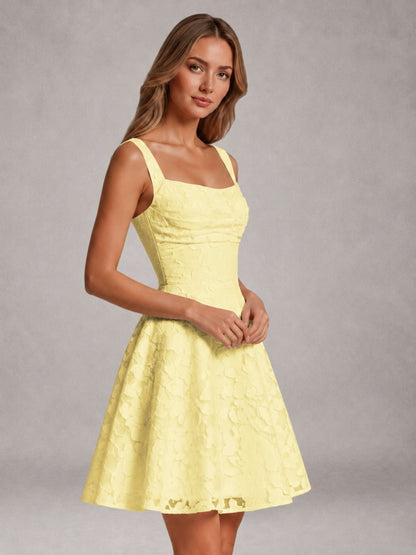 Daffodil A-Line Square Neck Sleeveless Floral Lace Mini/Short Formal Dress