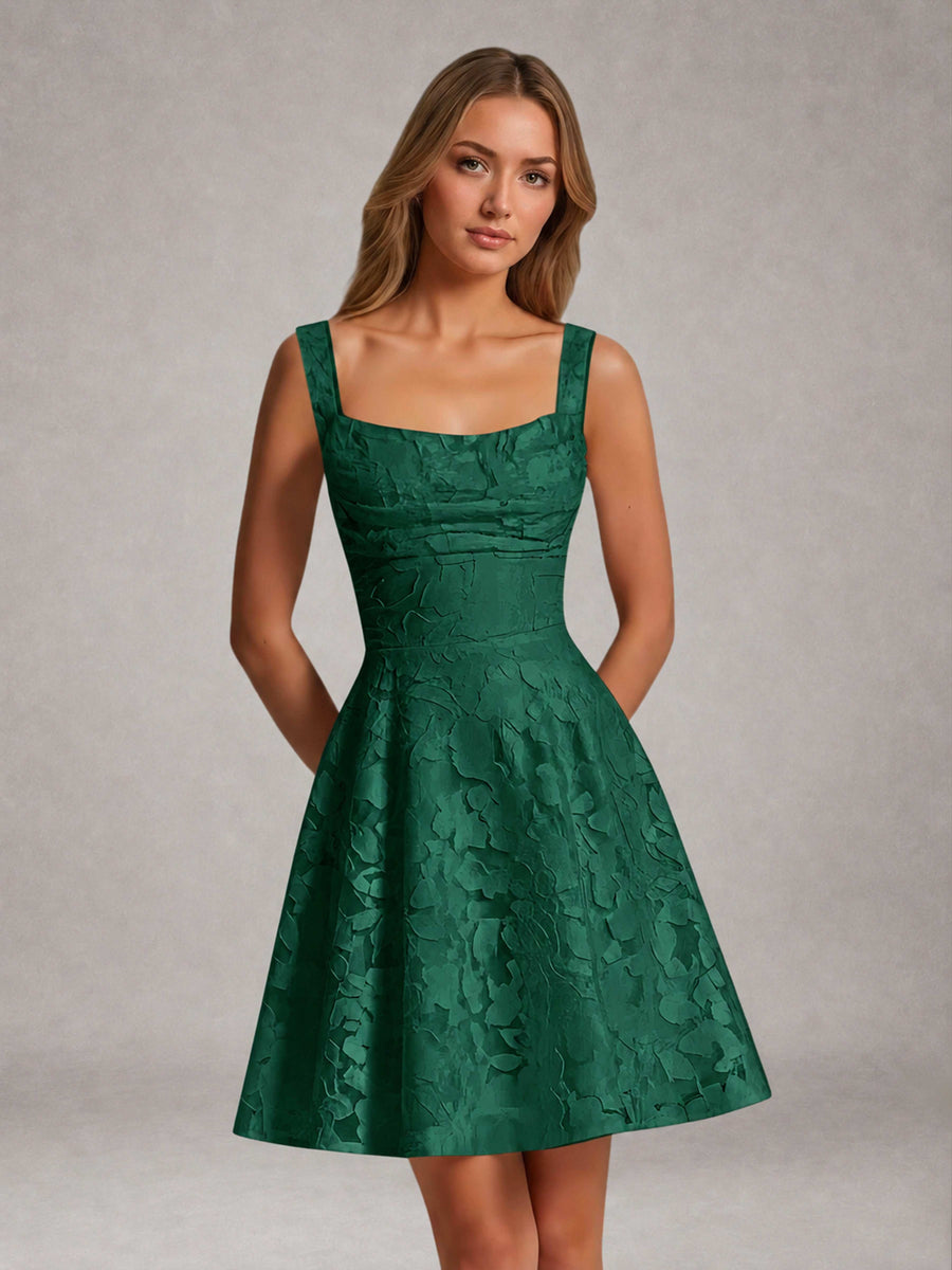 Emerald Green A-Line Square Neck Sleeveless Floral Lace Mini/Short Formal Dress