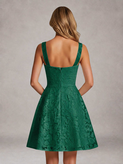 Emerald Green A-Line Square Neck Sleeveless Floral Lace Mini/Short Formal Dress