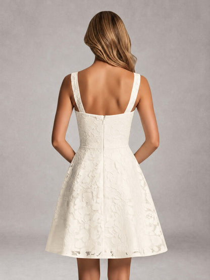 Ivory A-Line Square Neck Sleeveless Floral Lace Mini/Short Formal Dress