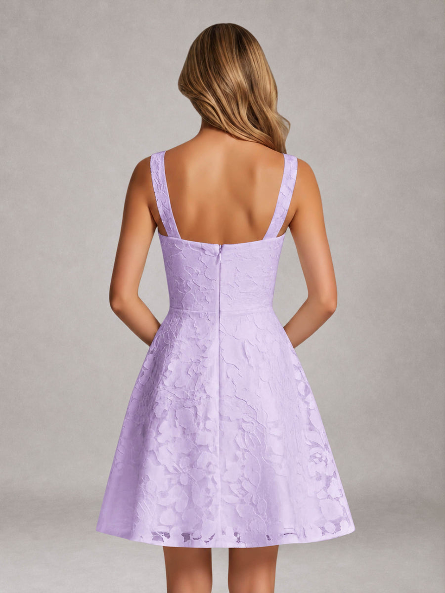 Lavender A-Line Square Neck Sleeveless Floral Lace Mini/Short Formal Dress