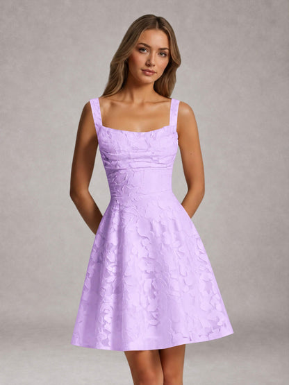 Lilac A-Line Square Neck Sleeveless Floral Lace Mini/Short Formal Dress