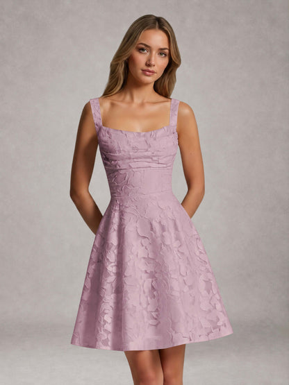 Mauve A-Line Square Neck Sleeveless Floral Lace Mini/Short Formal Dress