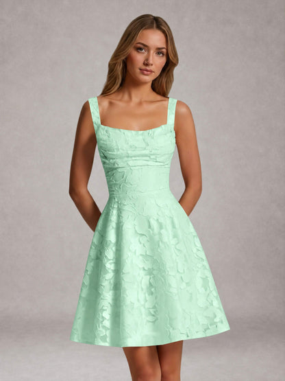 Mint Green A-Line Square Neck Sleeveless Floral Lace Mini/Short Formal Dress