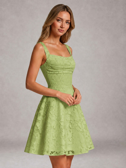 Sage Green A-Line Square Neck Sleeveless Floral Lace Mini/Short Formal Dress