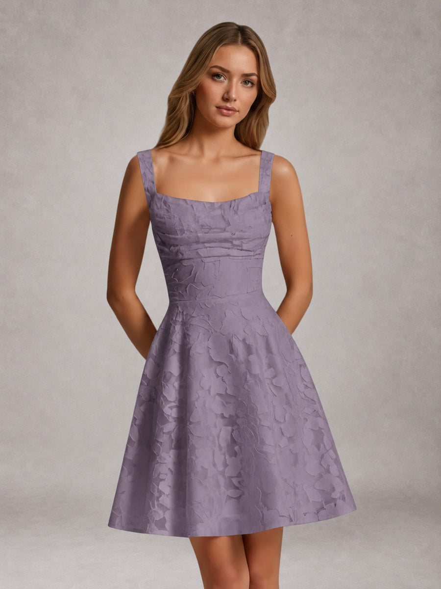 Wisteria A-Line Square Neck Sleeveless Floral Lace Mini/Short Formal Dress