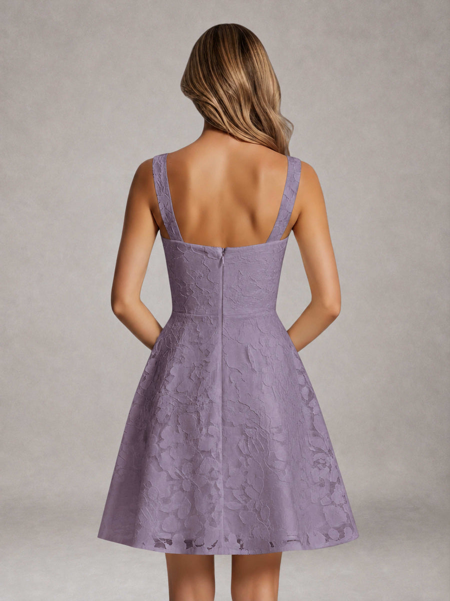 Wisteria A-Line Square Neck Sleeveless Floral Lace Mini/Short Formal Dress