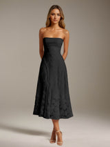 Free Shipping A-Line Strapless Neck Sleeveless Floral Lace Tea-Length Formal Dress