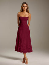 Free Shipping A-Line Strapless Neck Sleeveless Floral Lace Tea-Length Formal Dress