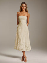 Free Shipping A-Line Strapless Neck Sleeveless Floral Lace Tea-Length Formal Dress