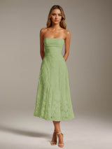 Free Shipping A-Line Strapless Neck Sleeveless Floral Lace Tea-Length Formal Dress
