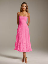 Free Shipping A-Line Strapless Neck Sleeveless Floral Lace Tea-Length Formal Dress