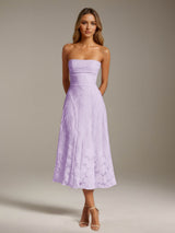 Free Shipping A-Line Strapless Neck Sleeveless Floral Lace Tea-Length Formal Dress