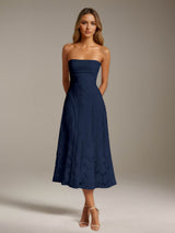 Free Shipping A-Line Strapless Neck Sleeveless Floral Lace Tea-Length Formal Dress
