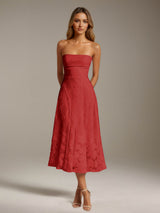Free Shipping A-Line Strapless Neck Sleeveless Floral Lace Tea-Length Formal Dress