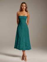 Free Shipping A-Line Strapless Neck Sleeveless Floral Lace Tea-Length Formal Dress