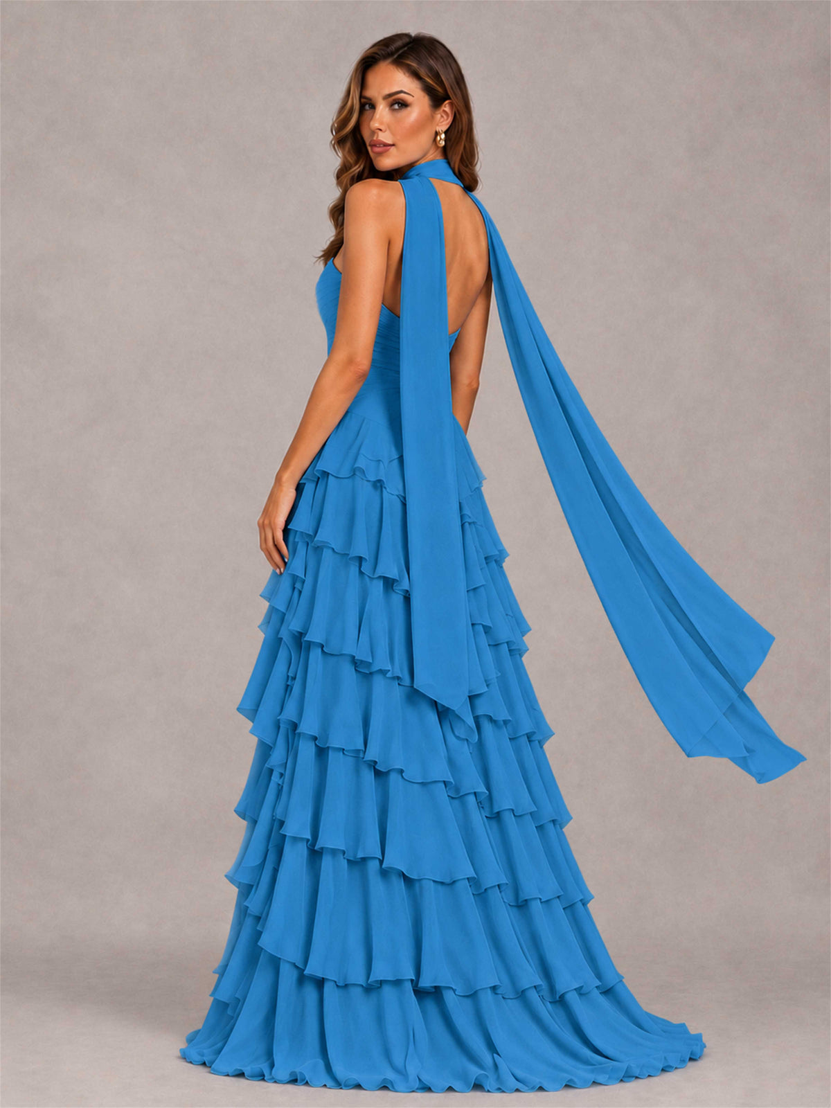 A-Line Strapless Pleated Side Slit Chiffon Evening Dress with Scarf