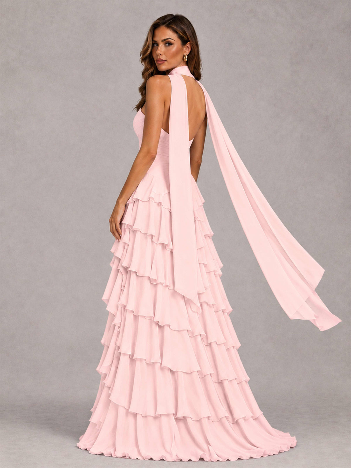 A-Line Strapless Pleated Side Slit Chiffon Evening Dress with Scarf