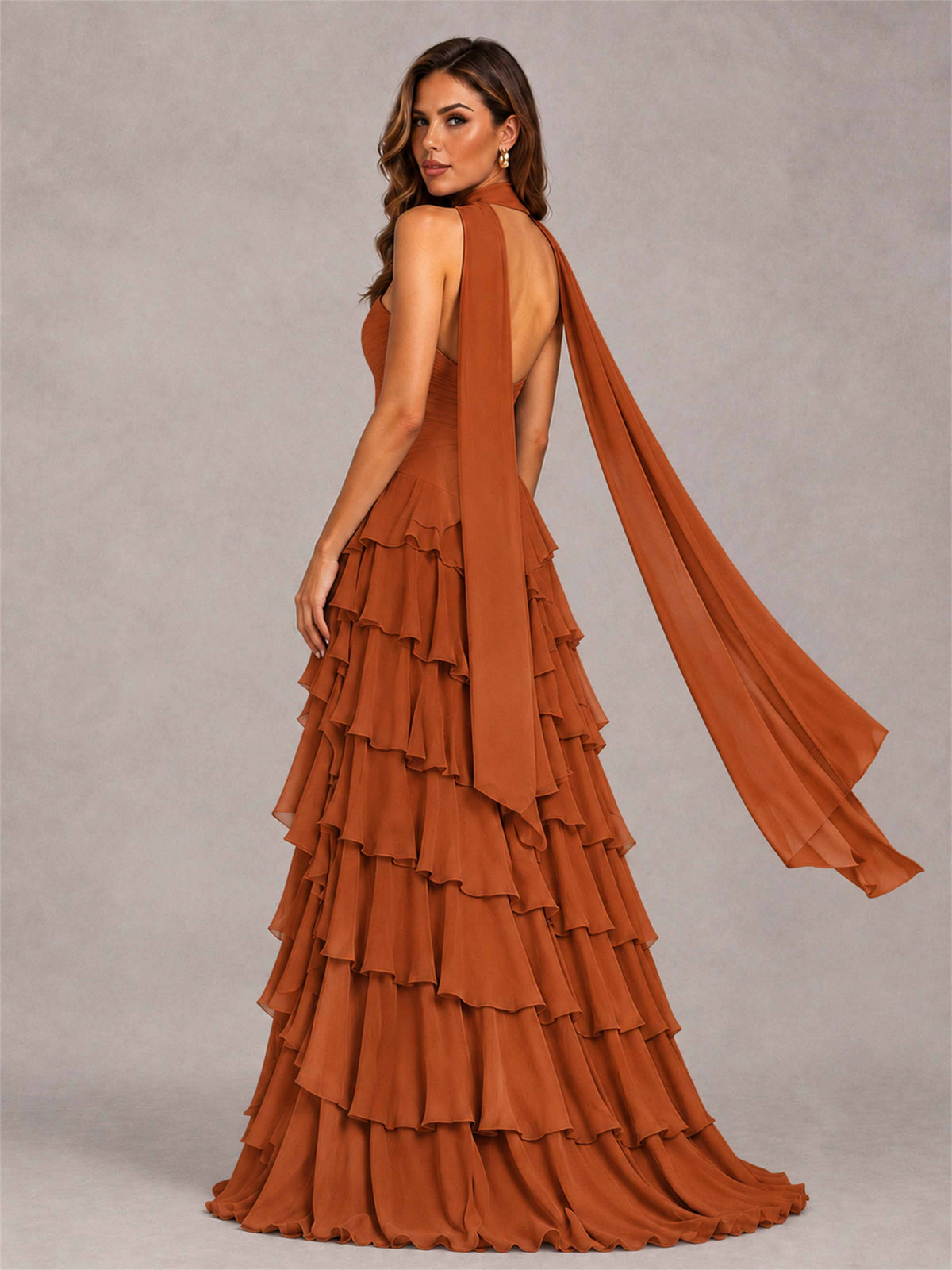 A-Line Strapless Pleated Side Slit Chiffon Evening Dress with Scarf