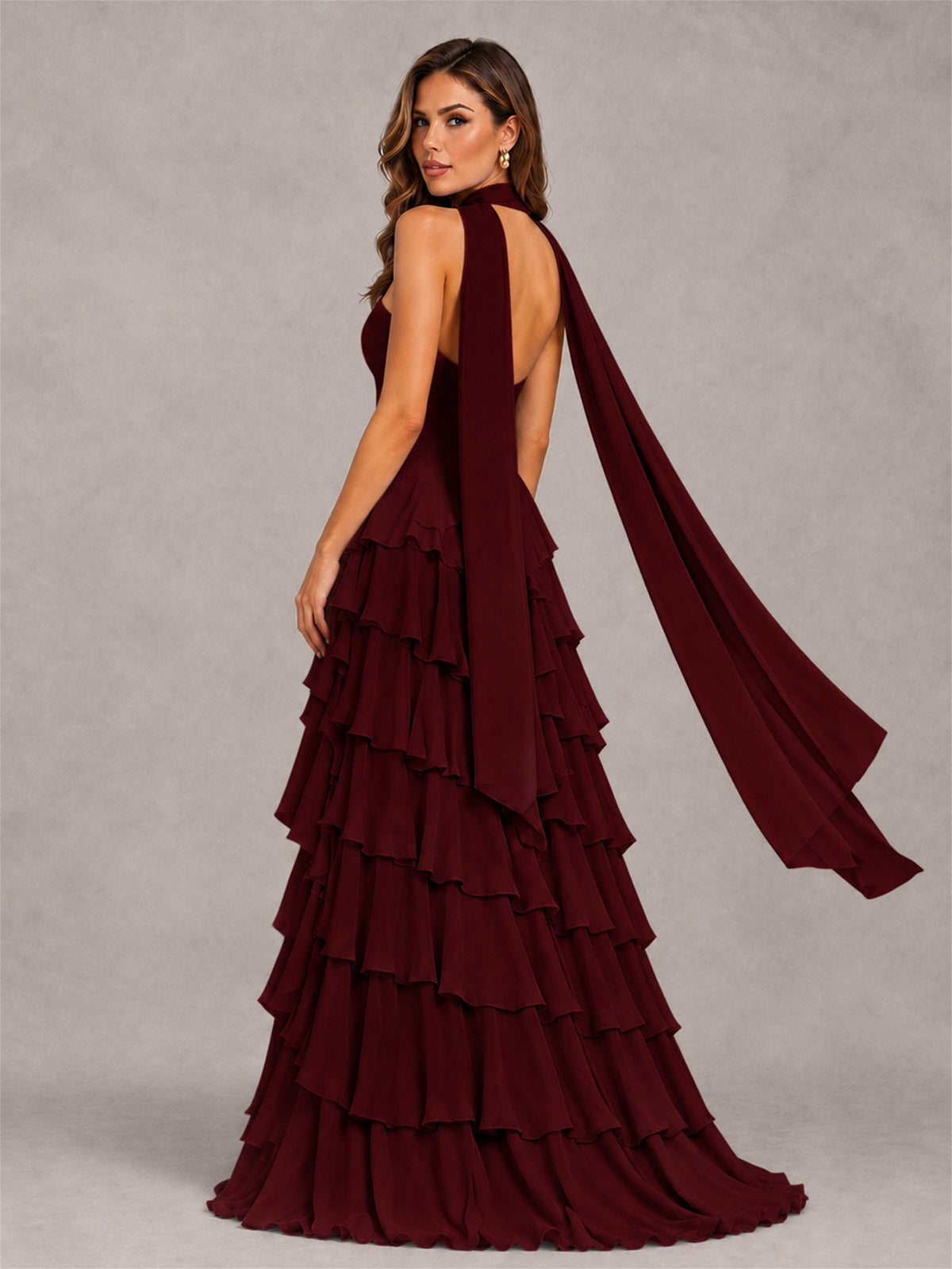 A-Line Strapless Pleated Side Slit Chiffon Evening Dress with Scarf