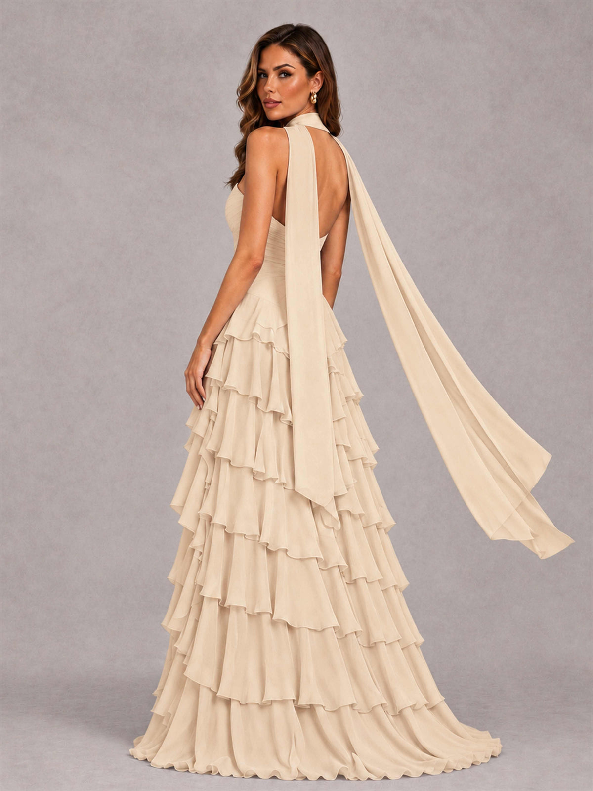 A-Line Strapless Pleated Side Slit Chiffon Evening Dress with Scarf
