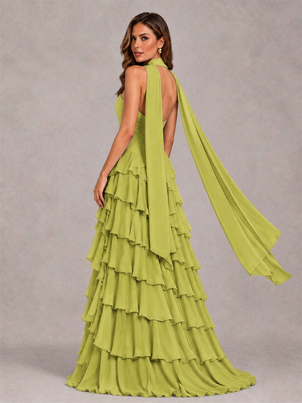 A-Line Strapless Pleated Side Slit Chiffon Evening Dress with Scarf