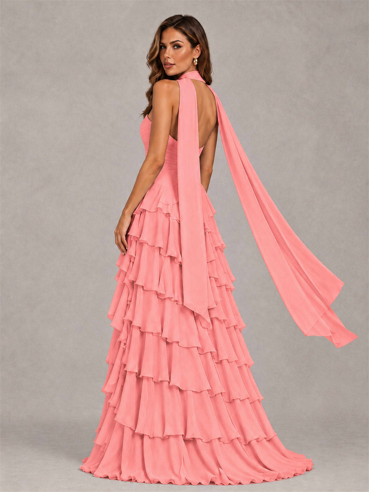 A-Line Strapless Pleated Side Slit Chiffon Evening Dress with Scarf