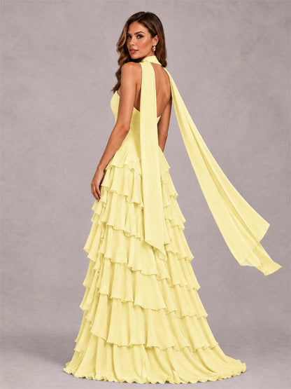A-Line Strapless Pleated Side Slit Chiffon Evening Dress with Scarf