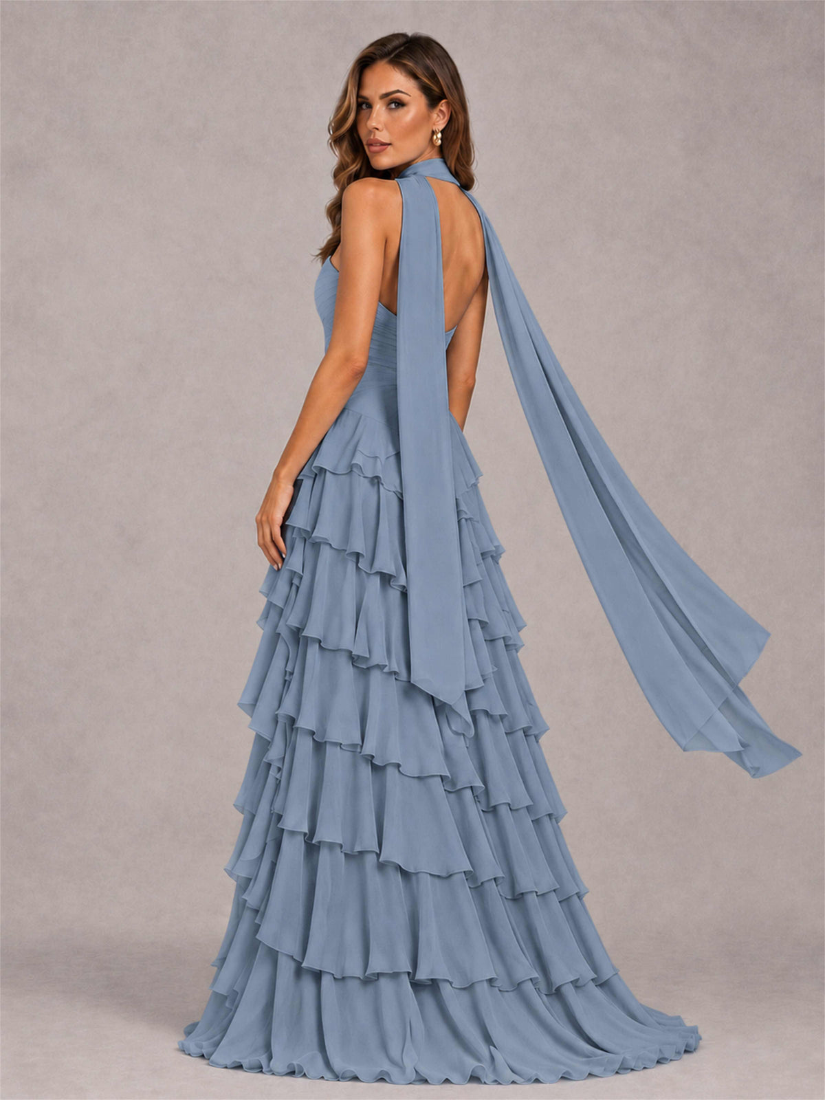 A-Line Strapless Pleated Side Slit Chiffon Evening Dress with Scarf