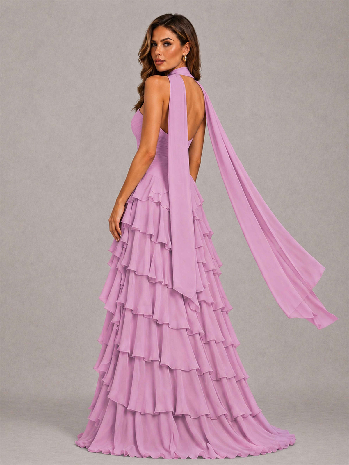 A-Line Strapless Pleated Side Slit Chiffon Evening Dress with Scarf