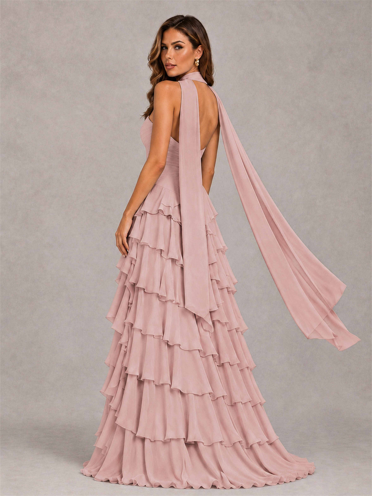 A-Line Strapless Pleated Side Slit Chiffon Evening Dress with Scarf
