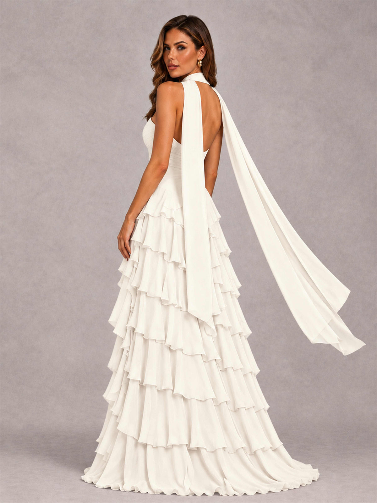 A-Line Strapless Pleated Side Slit Chiffon Evening Dress with Scarf
