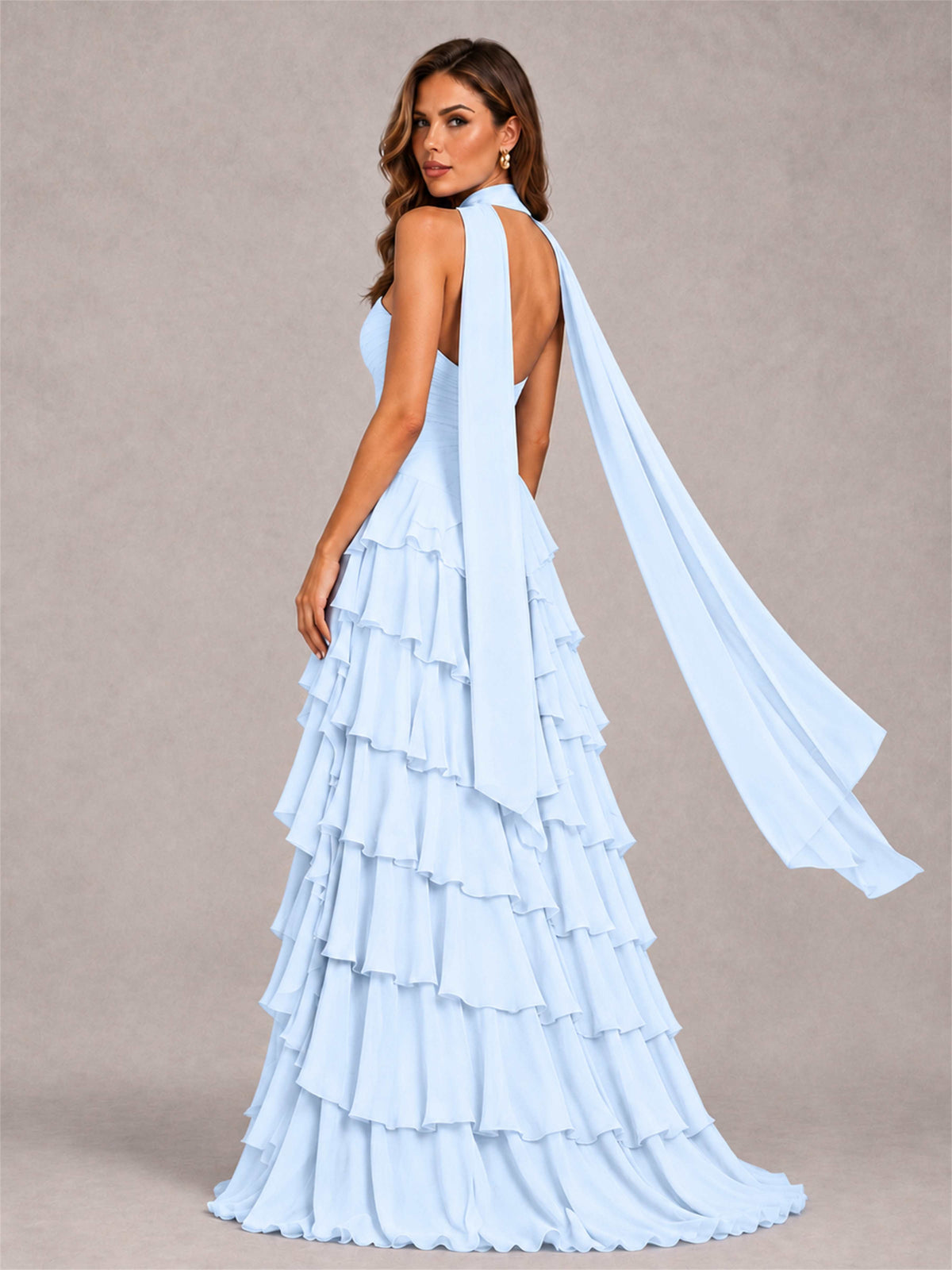 A-Line Strapless Pleated Side Slit Chiffon Evening Dress with Scarf