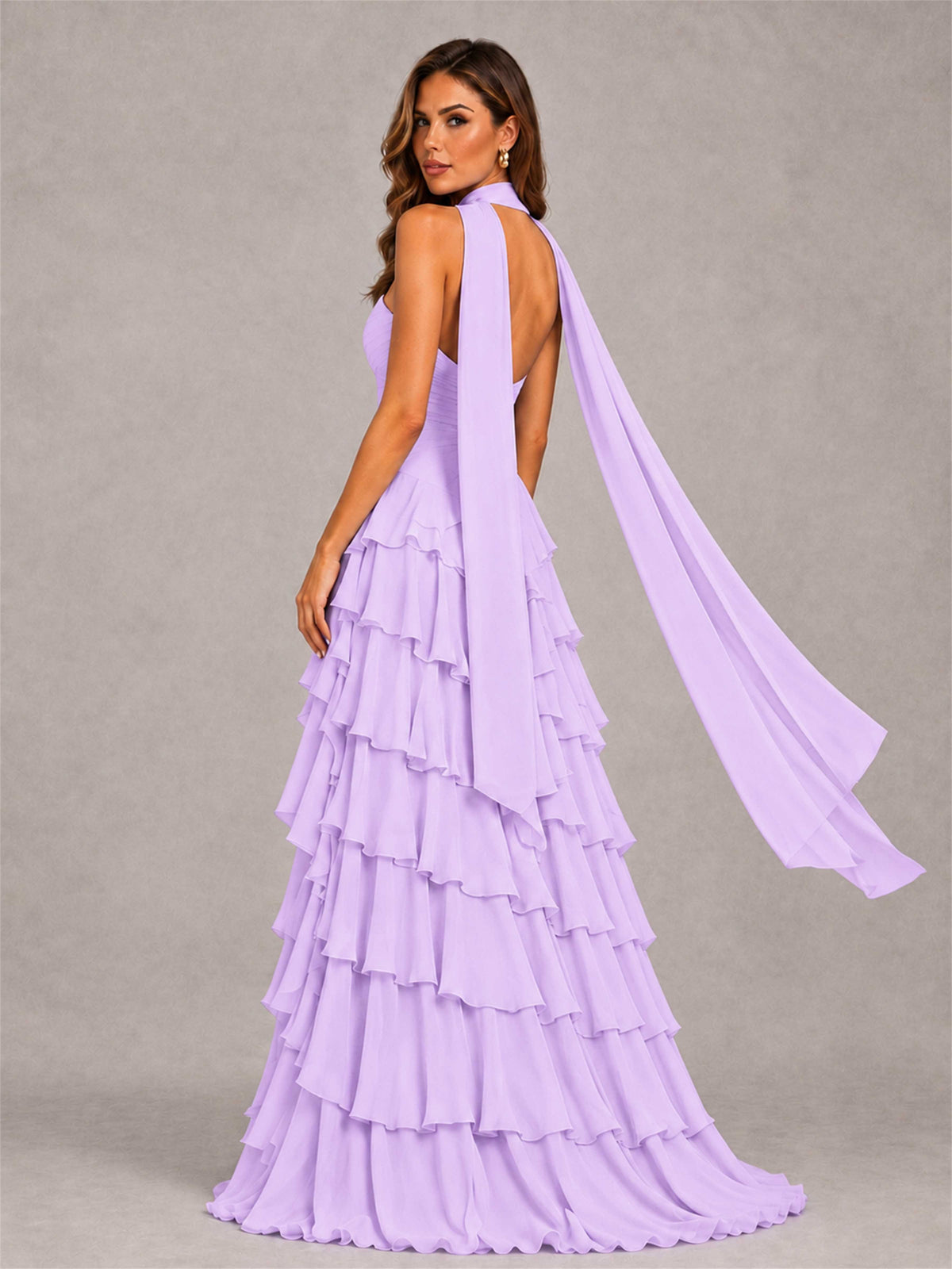 A-Line Strapless Pleated Side Slit Chiffon Evening Dress with Scarf