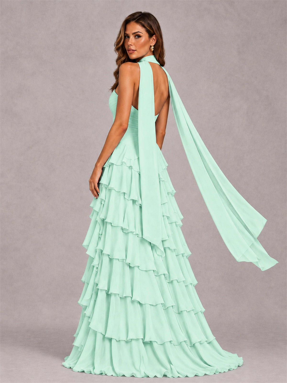 A-Line Strapless Pleated Side Slit Chiffon Evening Dress with Scarf