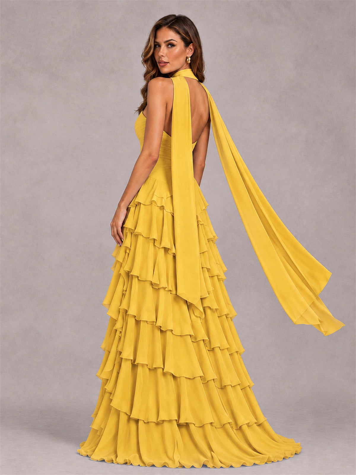 A-Line Strapless Pleated Side Slit Chiffon Evening Dress with Scarf