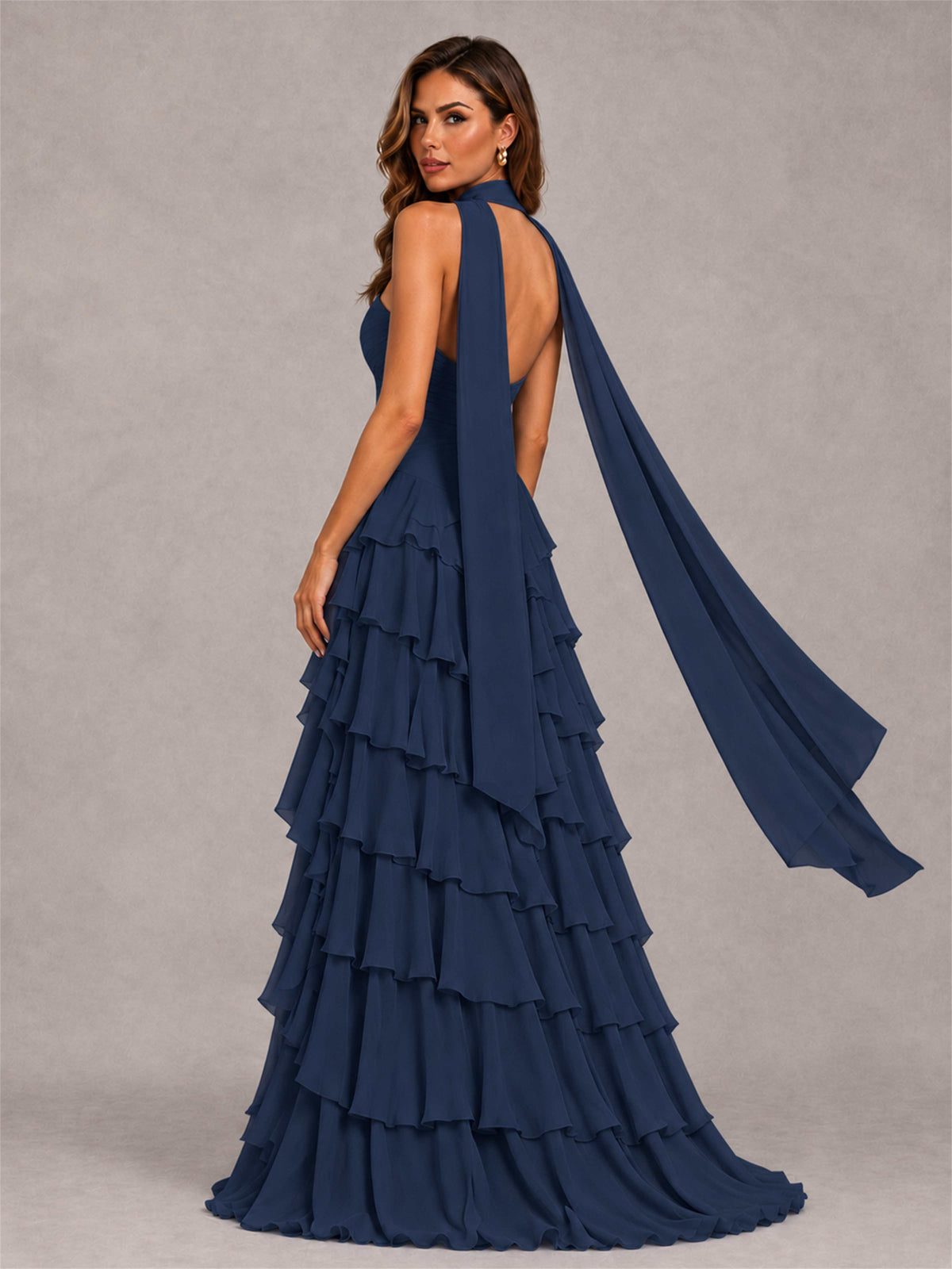 A-Line Strapless Pleated Side Slit Chiffon Evening Dress with Scarf