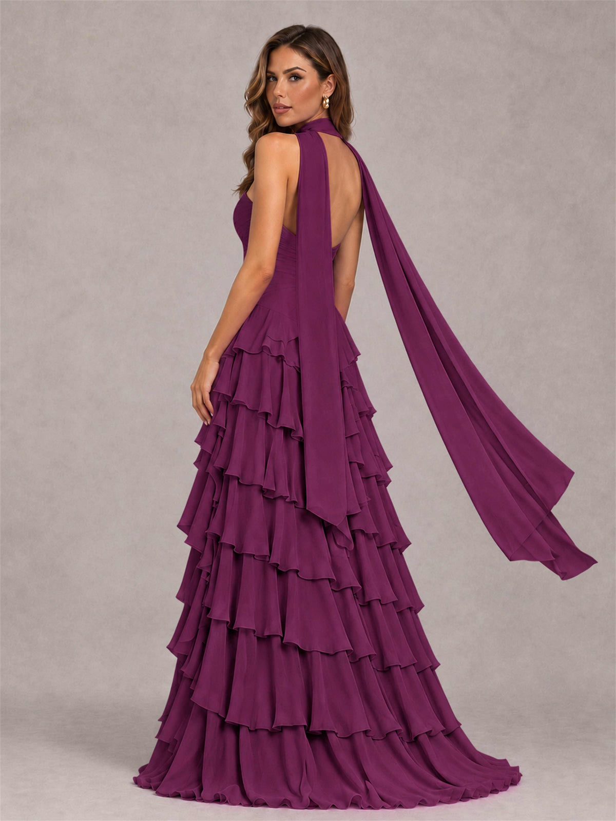 A-Line Strapless Pleated Side Slit Chiffon Evening Dress with Scarf