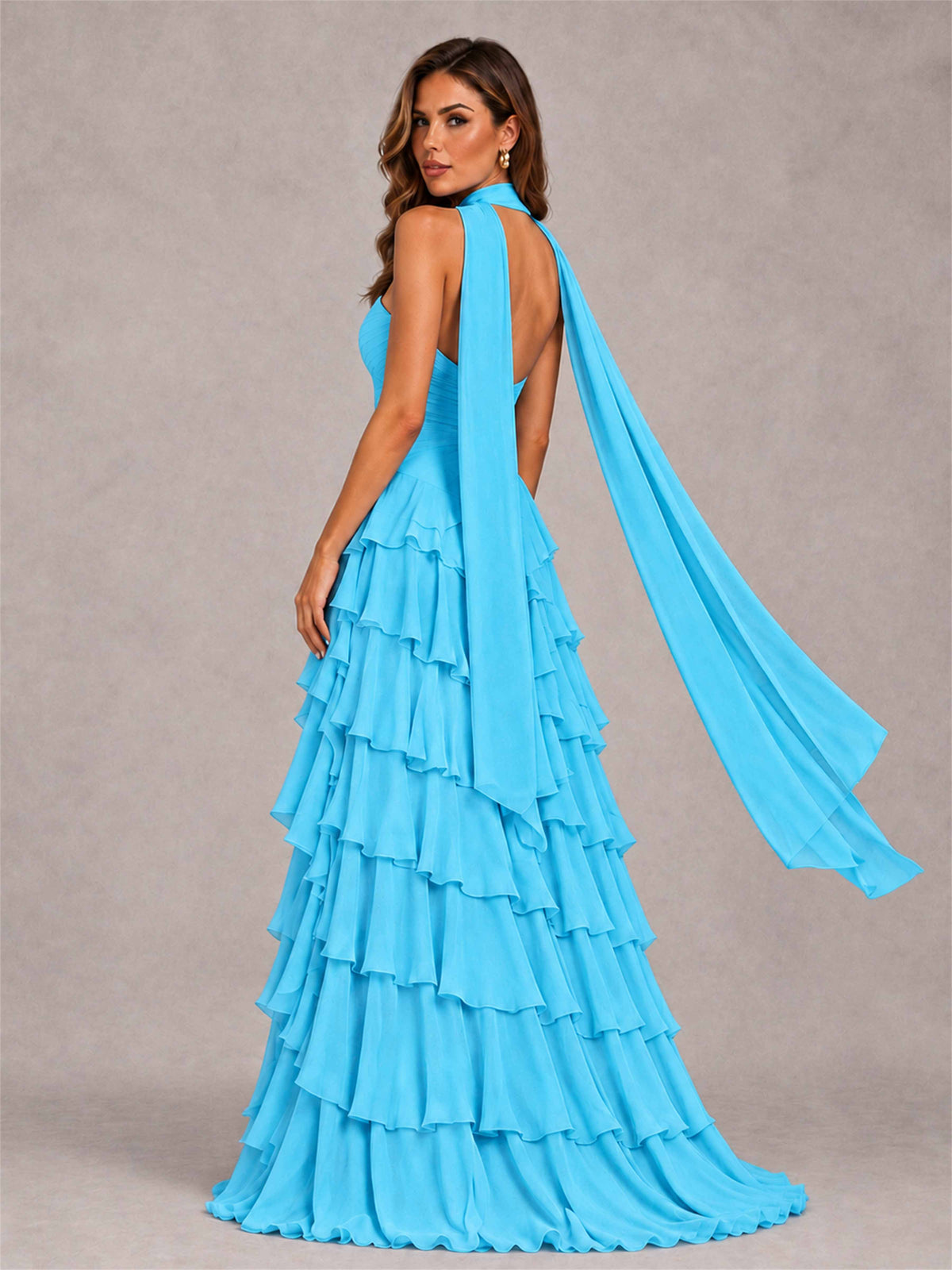 A-Line Strapless Pleated Side Slit Chiffon Evening Dress with Scarf