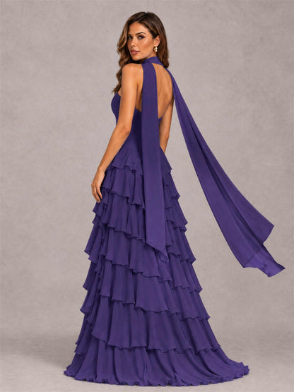 A-Line Strapless Pleated Side Slit Chiffon Evening Dress with Scarf
