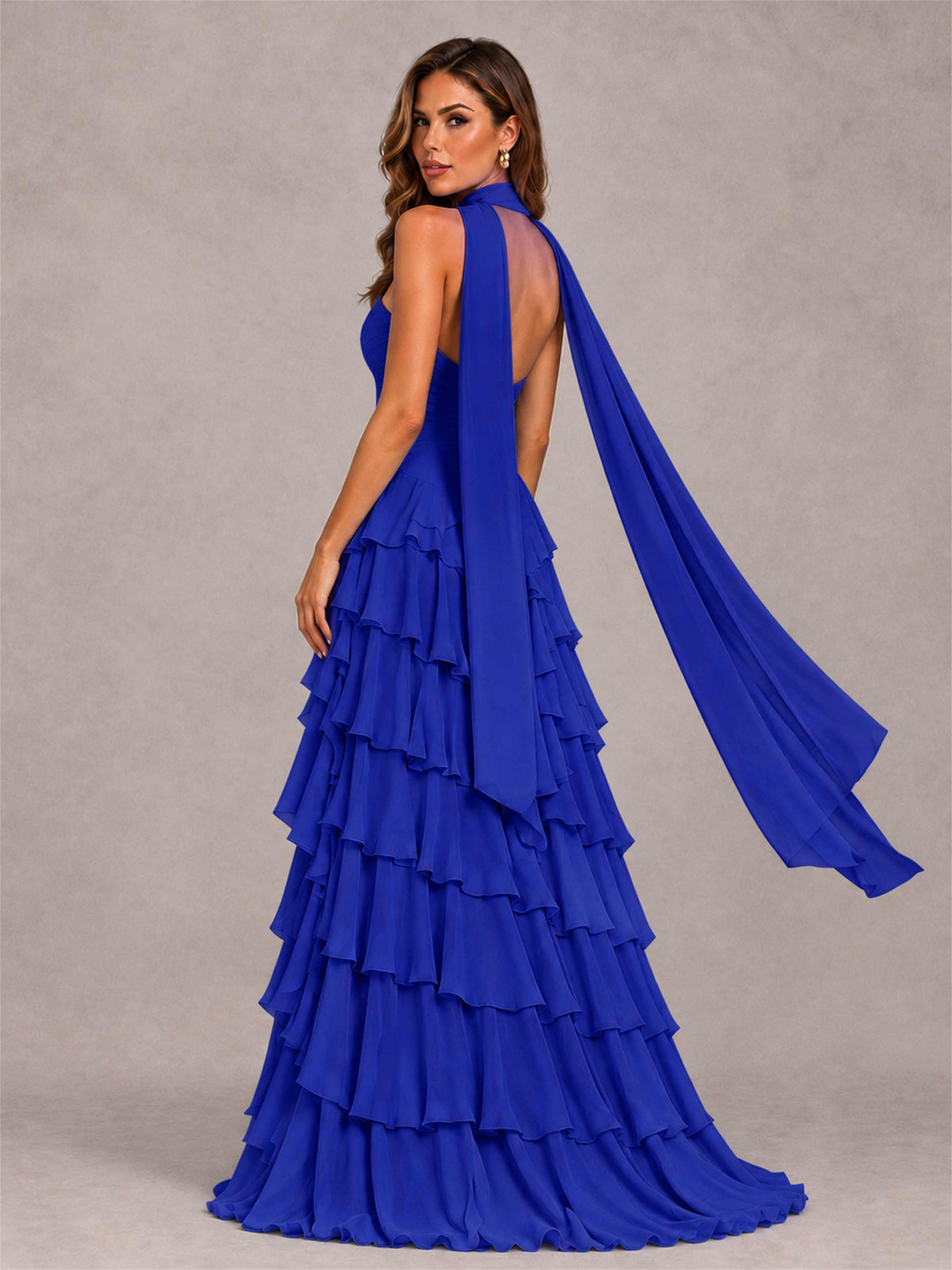 A-Line Strapless Pleated Side Slit Chiffon Evening Dress with Scarf
