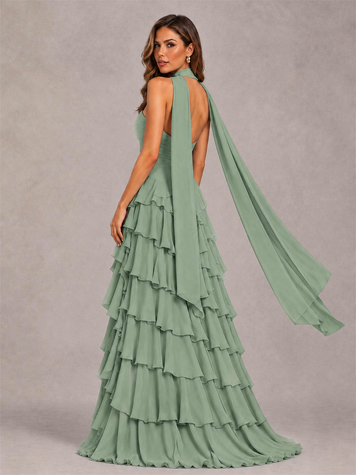 A-Line Strapless Pleated Side Slit Chiffon Evening Dress with Scarf